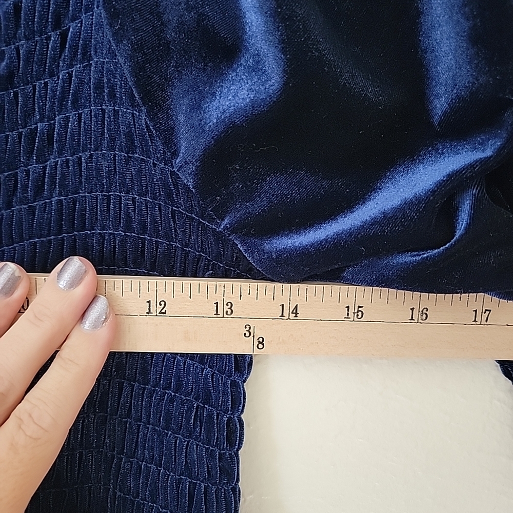 R Vivimos Blue Velvet Smocked Tiered Dress Medium - Picture 13 of 13